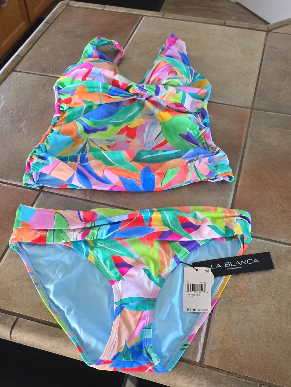 La Blanca Vibrant Multicolor Leaf-Print Two-Piece Swim Set Sz 10 Nwt